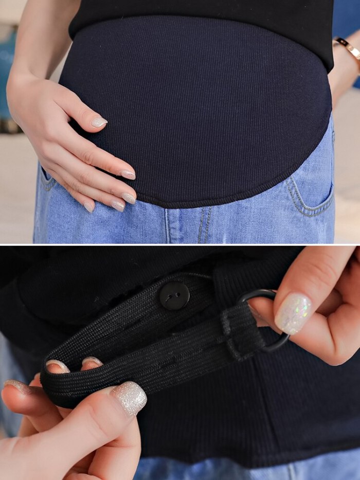 Hole Rolled Up Denim Maternity Shorts High Waist Adjustable Belly Short