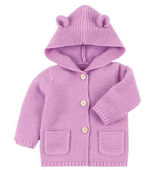 2020 Winter Warm Newborn Baby Sweater Fur Hood Detachable Infant Boys Girl Knitted Cardigan Fall Outwear Children Knitwear 1-24M