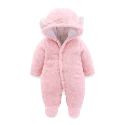 Pink White Brown Gray Newborn Baby Romper Autumn Winter Warm Fleece Infant Boy Girls Jumpsuit Pajamas