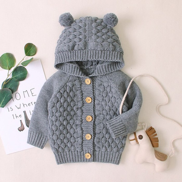 Spring Autumn Newborn Infant Baby Girl Boy Cardigan Clothes Winter Jacket Warm Coat Knitted Sweater Hooded Button Outwear