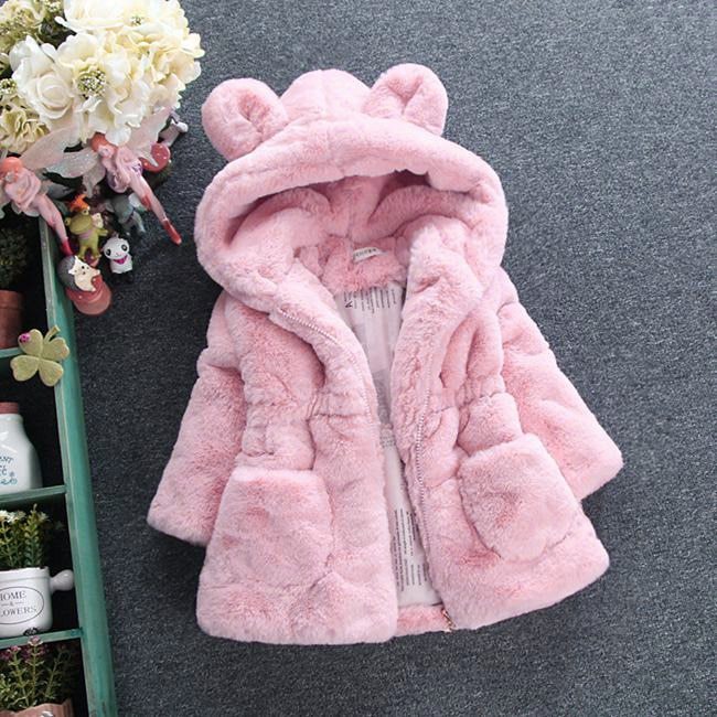 Faux Fur Winter Girls' Wool Sweater Baby Girls Fur Padded Jacket Thickened Jacket Coat