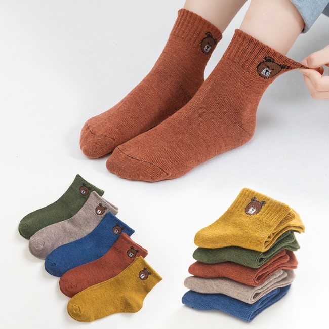 5 Pairs Baby Boys Winter Socks Cartoon Bear Kids Spring Autumn Cotton Breathable Keep Warm Floor Anti-skid Girls Socks