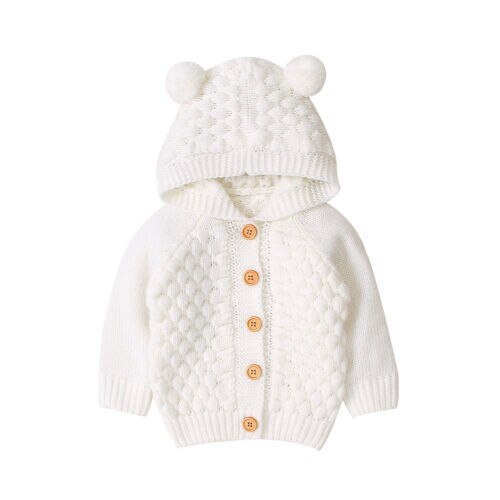 Newborn Infant Kids Baby Boys Girls Sweaters Soild Color Button Hooded Coat Autumn Outwear Knitted Coat Outfit 3-24M