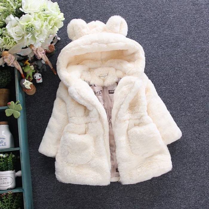 Faux Fur Winter Girls' Wool Sweater Baby Girls Fur Padded Jacket Thickened Jacket Coat