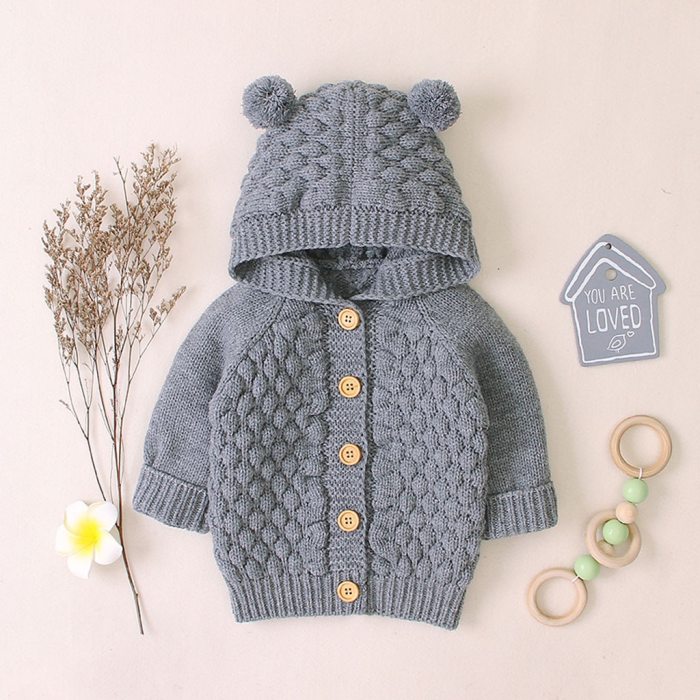 Newborn Infant Baby Girl Boy Romper Jumpsuit Autumn Winter Warm Coat Hooded Knit Jacket For Baby Coat