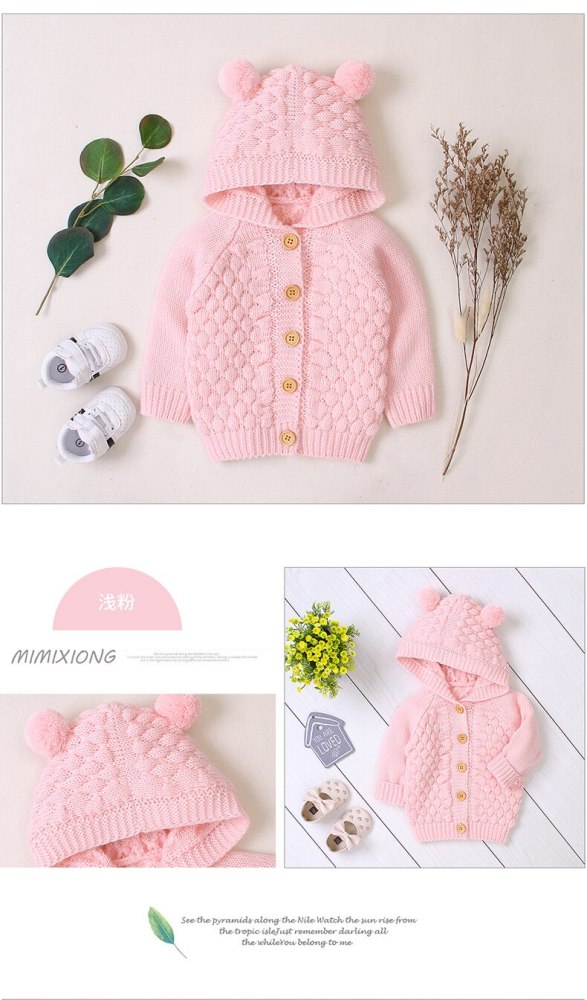 Newborn Infant Kids Baby Boys Girls Sweaters Soild Color Button Hooded Coat Autumn Outwear Knitted Coat Outfit 3-24M