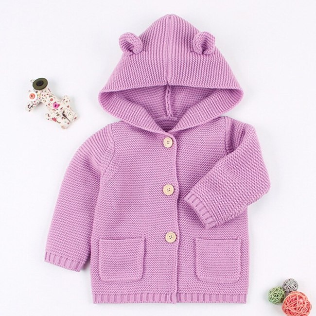 2020 Winter Warm Newborn Baby Sweater Fur Hood Detachable Infant Boys Girl Knitted Cardigan Fall Outwear Children Knitwear 1-24M
