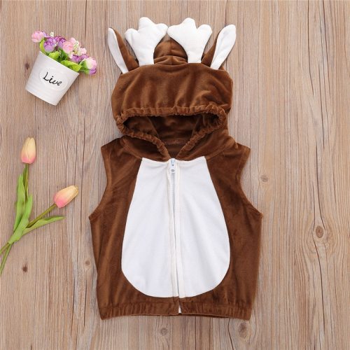 2020 Fall Winter Newborn Baby Boy Girls Plush Vest Infant Sleeveless patchwork zipper Three-dimensional Antler Hooded Coat