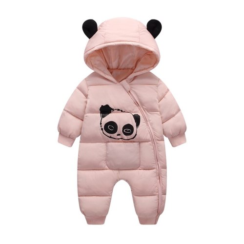 Cute Panda Baby Winter Hooded Rompers Thick Cotton Warm Outfit Newborn Jumpsuit Overalls Snowsuit Children Boys Clothing