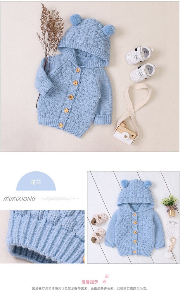 Newborn Infant Kids Baby Boys Girls Sweaters Soild Color Button Hooded Coat Autumn Outwear Knitted Coat Outfit 3-24M