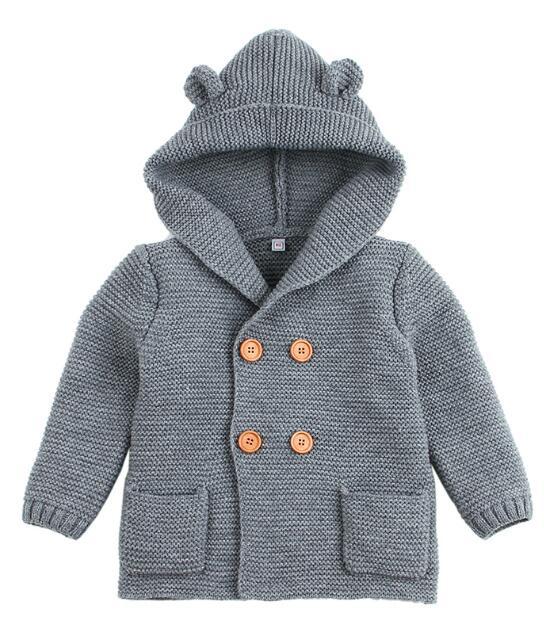 Winter Sweaters For Baby Girls Cardigans Autumn Hooded Newborn Boys Knitted Cartoon Bear  Jacket