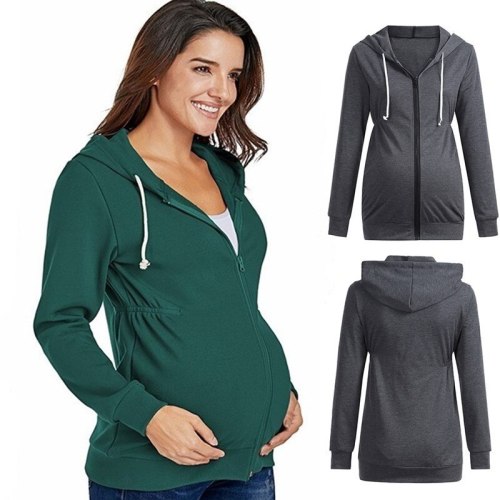 Maternity Thicken Hoodies Autumn Hooded Zipper Coat for Pregnant Women Nursing Jacket Pregnancy Outerwear Breastfeeding Clothes