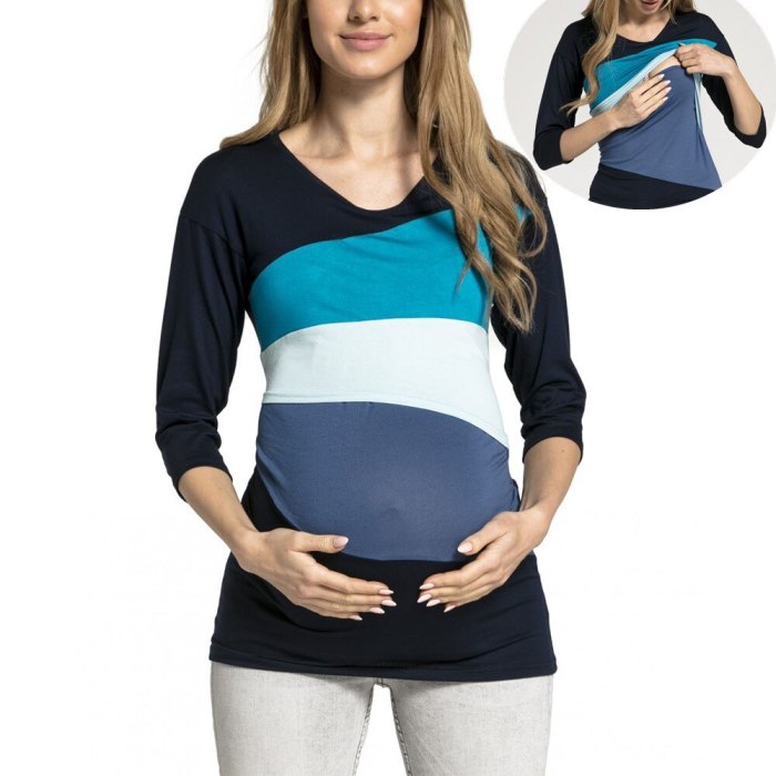 Geometric maternity nursing tops invisible lactation Tees pregnant breast feeding t shirt