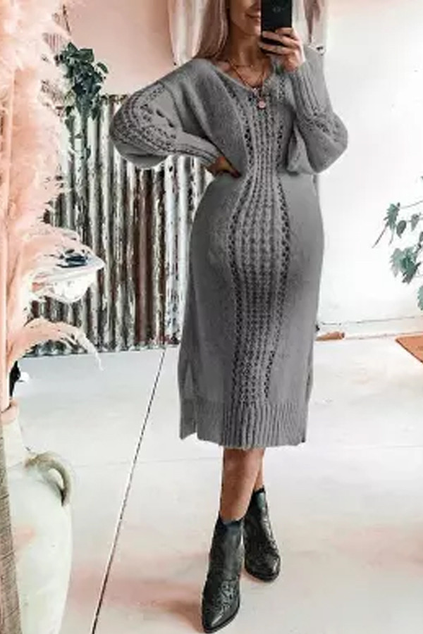 Maternity Sexy Cutout Solid Color Lantern Sleeve Long Sleeve Knit Dress
