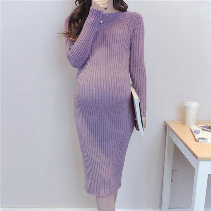 Maternity Elastic Dress Thick Winter Knitted  Knee-Length Pregnant Sweater