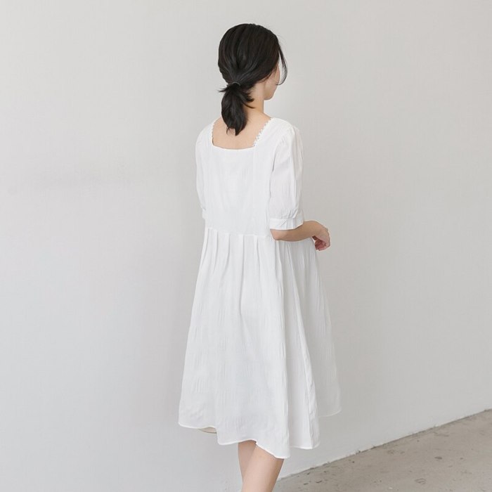 Maternity Dresses With Puffed Sleeves Fold Pure White Summer Dress TopMaternity Wear