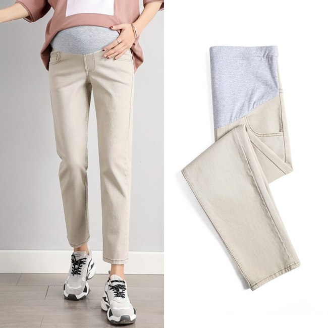 Small Straight Pants Ankle-length Pants Thin Fabric For Spring And Summer Wear High Waist Solid Color Maternity Pants