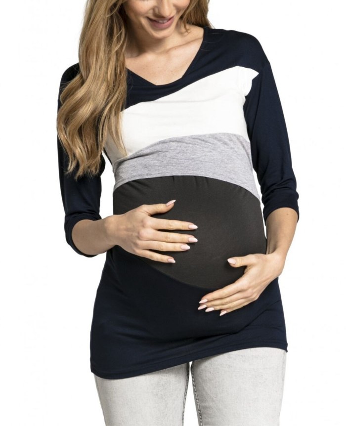 Geometric maternity nursing tops invisible lactation Tees pregnant breast feeding t shirt