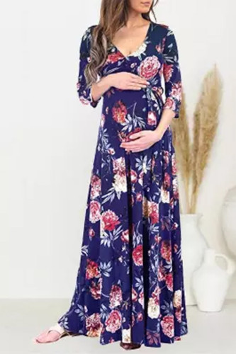 Maternity V Neck Printed Color  Half Sleeve Dress