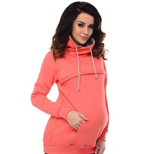 Long Sleeves Maternity Hoodies with Hat Drawstring Nursing Hoodie Sweaters Lactation Matherinity Clothes for Breastfeeding