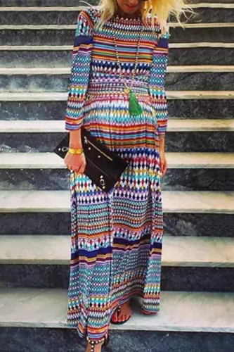 Maternity Round Neck Long Sleeve Printed Color  Dress