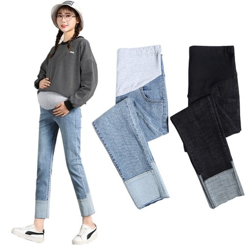 New Spring And Autumn Foot Stitching Small Straight Pants Pregnancy  Jeans Maternal Clothes