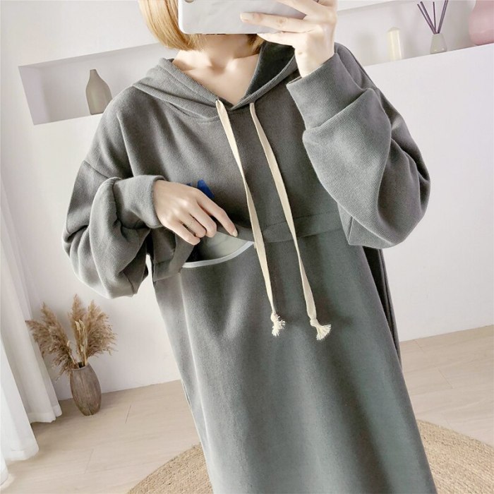 Fall Winter Hooded Sweater Cross-open Invisible Zipper Breastfeeding Clothes For Postpartum Sweatshirts