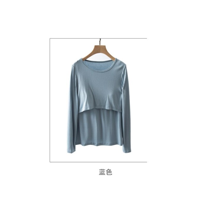 Long-Sleeved Cotton Home Shirt For Feeding Solid Color O-neck Pregnancy T shirt