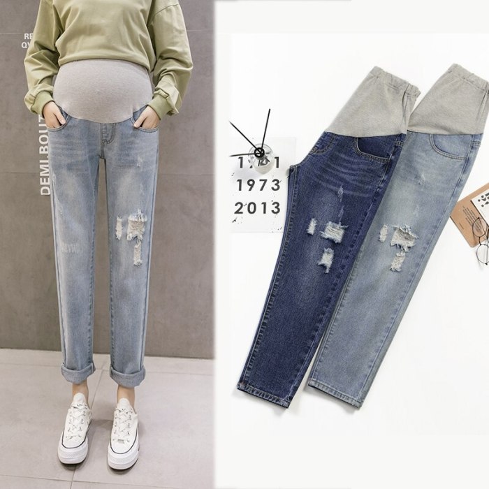 Cowboy Autumn Fashion Ripped Trousers High Waist Pocket Rags Maternity Jeans