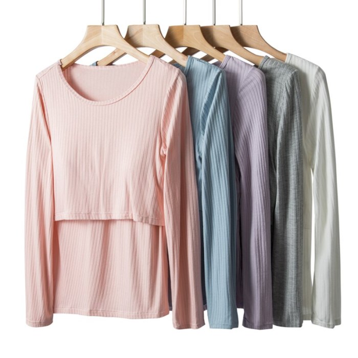 Long-Sleeved Cotton Home Shirt For Feeding Solid Color O-neck Pregnancy T shirt