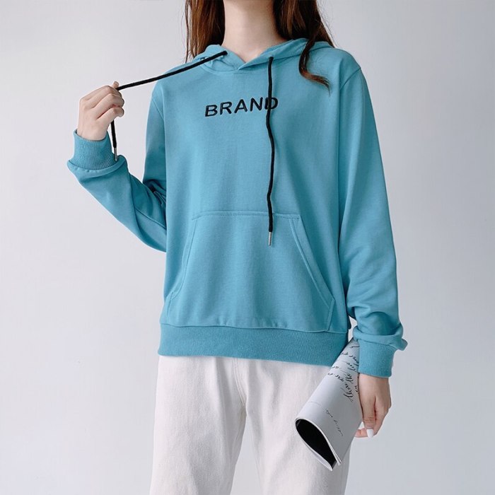 Hooded Nursing Sweater With Pullover Alphabet Print Solid Color Maternity Clothes