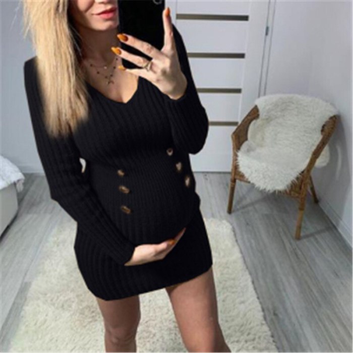 V-neck Women's Knitted Maternity  All-match Warm Loose Casual Sweater