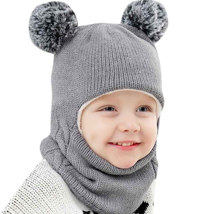 Pom Ball Hat Kids Beanies Cap Girls Boys Warm Wool Hooded Hat Baby Scarves Toddler Caps