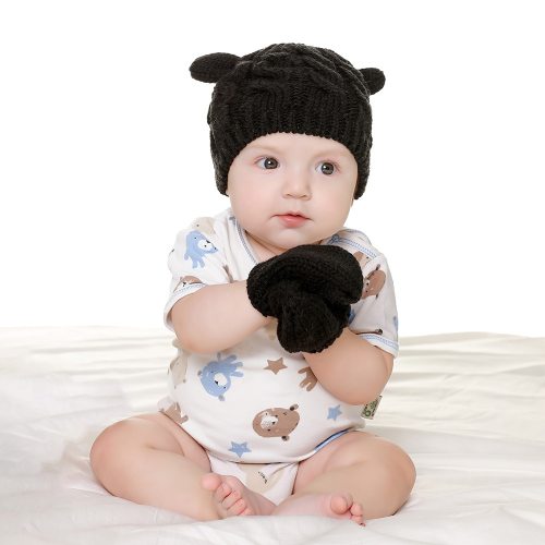 New Style Baby Knit Hat Autumn Winter Warm Hat Gloves Set