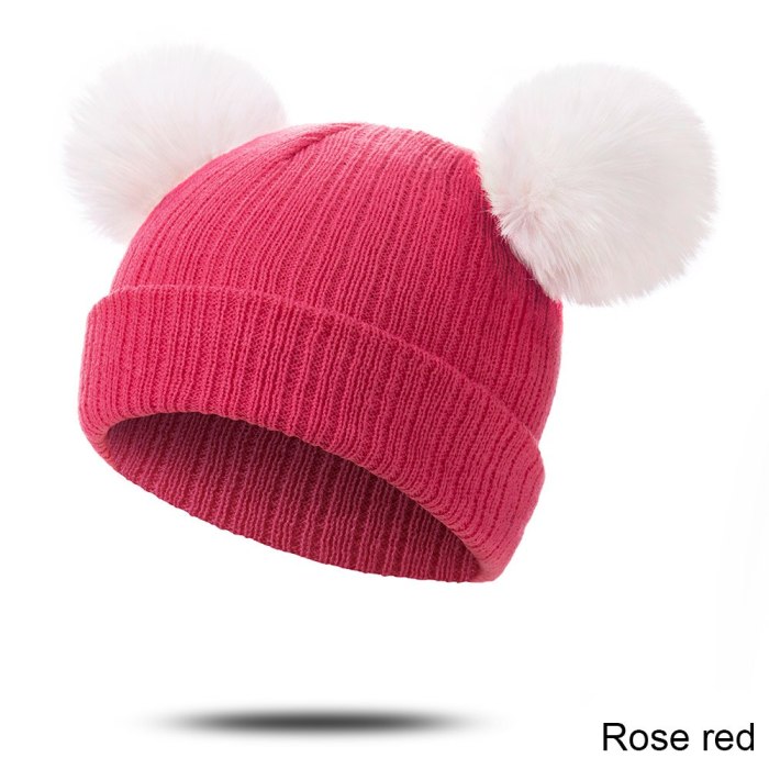 Fur Winter Warm Pompom Hat Solid Cotton Beanie Child Knitted Kids Hat