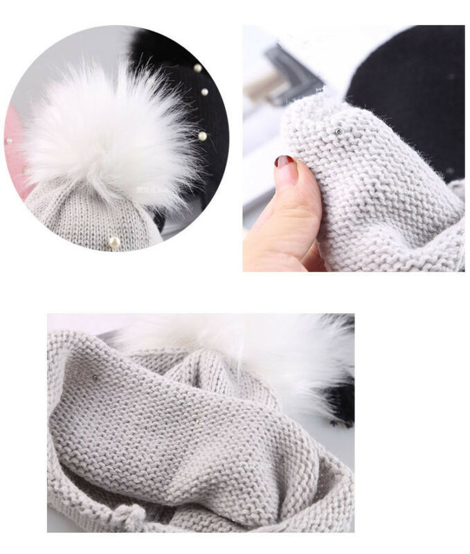 Winter Warm Newborn Infant Kids Hats Baby Girls Hats Hair Ball Earbud Pearl Crochet Hats