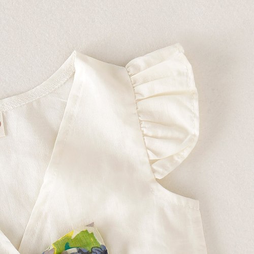 Elegant Toddler Baby Kids Ruffle Fly Sleeve V-neck Tops + Floral Skirt Outfits Set