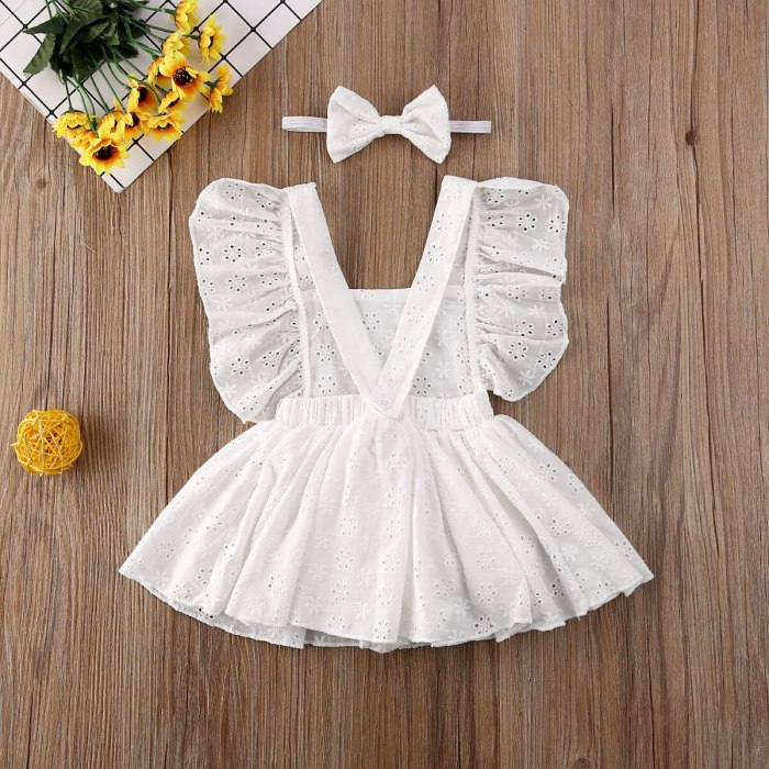 Newborn Baby Girl Clothes Solid Color Sleeveless Flower Ruffle Romper Set