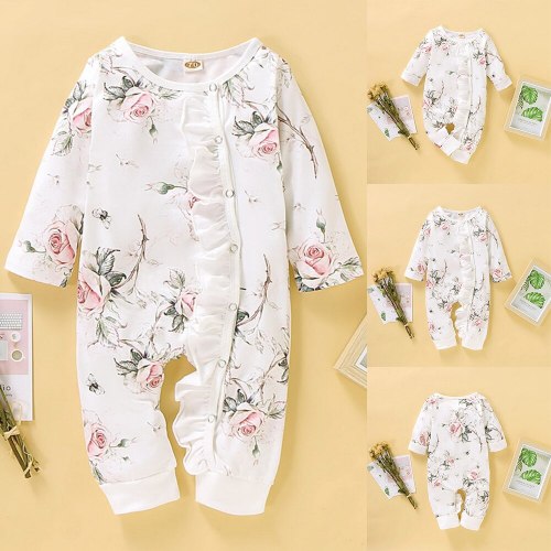 Baby Girls Romper Autumn Baby girl Cotton print ruffled long-sleeved O-Neck Clothes Outfits