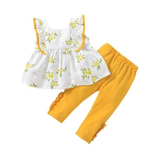 1-5Year Toddler Kids Baby Girls Clothes Ruffle Floral Top Dress Pants Legging Outfit