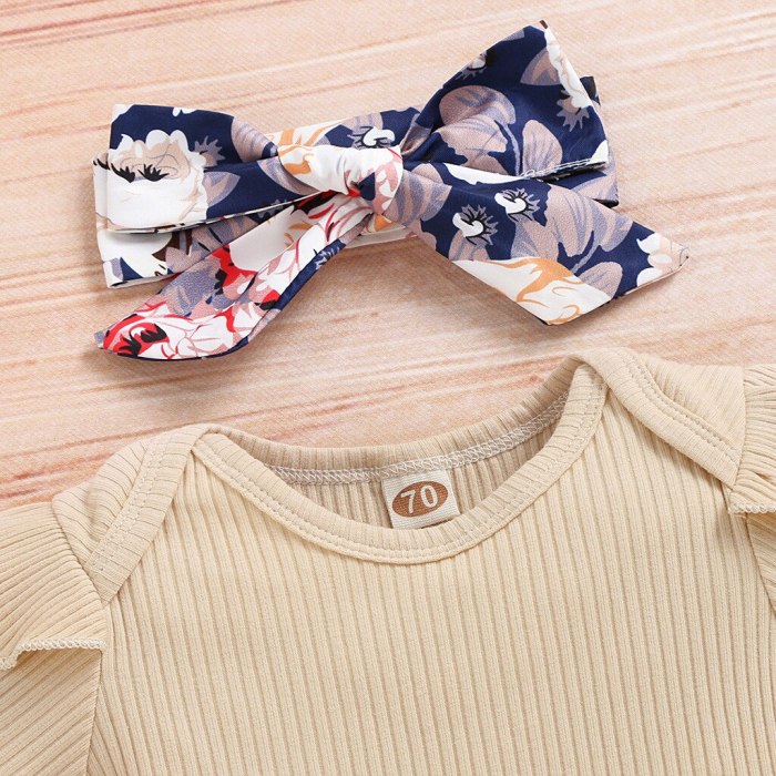 Newborn Kids Baby Girls Outfits Clothes Romper Bodysuit+Flower Print Shorts Set
