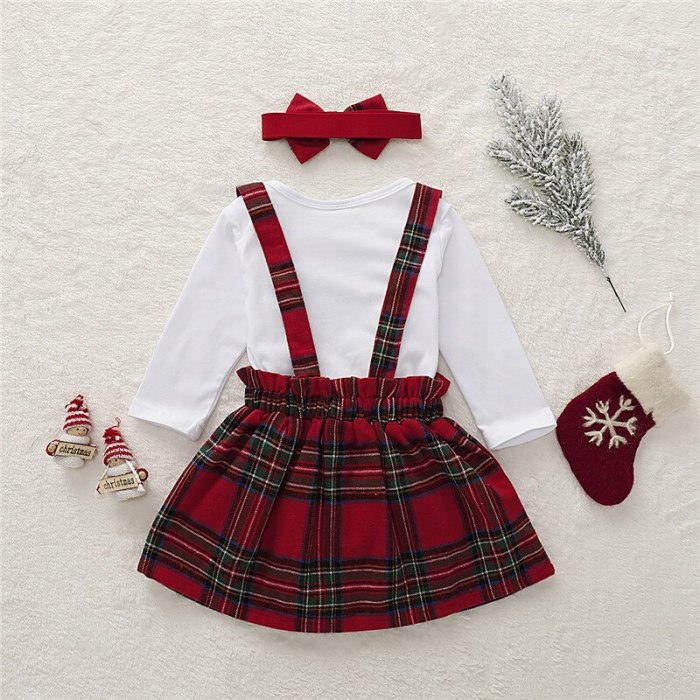 Toddler Baby Girl Christmas Tops Bodysuit + Strap Dress + Headband Xmas Clothes