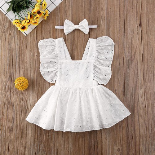 Newborn Baby Girl Clothes Solid Color Sleeveless Flower Ruffle Romper Set