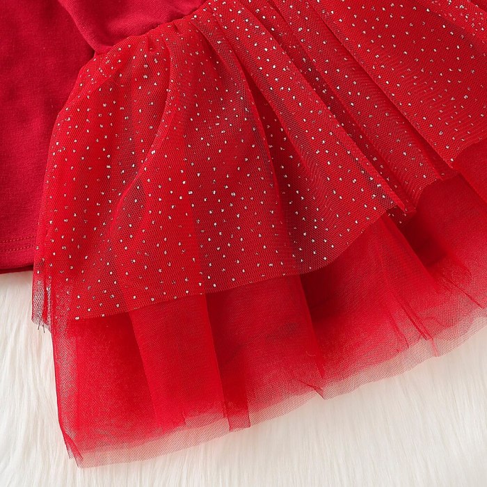 Xmas Kids Baby Girl 12M-4T Christmas Pageant Tutu Lace Dress Princess Clothes Set
