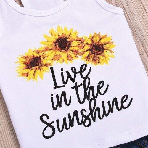 Summer Toddler Sunflower Print Suit For Baby Girl Clothes  Sleeveless T-shirt Outfits