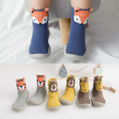 Toddler Indoor Sock Shoes Newborn Baby Socks Autumn Terry Cotton Baby Girl Sock with Rubber Soles Infant Animal Cat Funny Sock