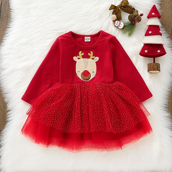 Xmas Kids Baby Girl 12M-4T Christmas Pageant Tutu Lace Dress Princess Clothes Set