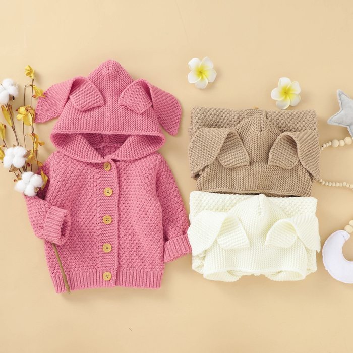 Newborn Infant Baby Girl Boy Winter Jacket Warm Coat Knit Outwear Hooded Sweater