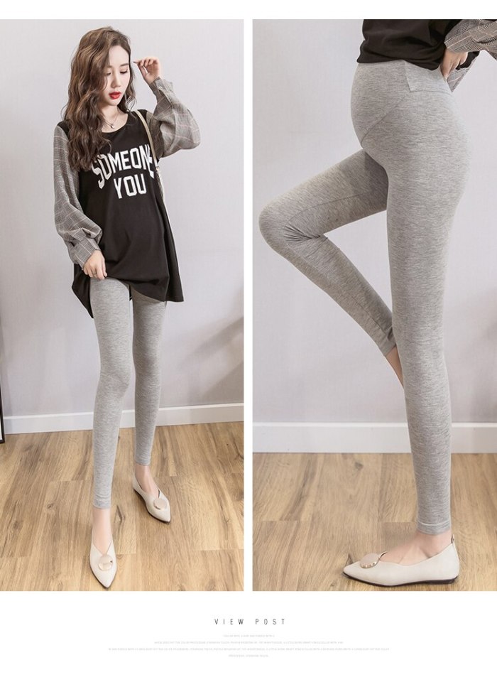Solid Color Maternity Pants Knitted Cotton Adjustable Ankle-Length Leggings Plus Size Clothes