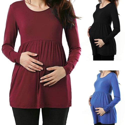 Casual Womens Pregnant Maternity Clothes Nursing Tops  Women Maternity Pregnancy Shirt Ruched Solid Tops Maternity Shirt Clothes